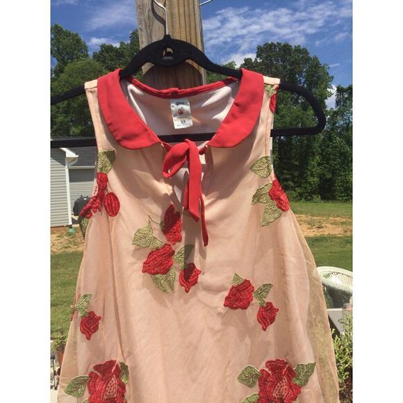 Disney Tops - Disney sleeveless blouse XS extra small sheer fairy princess whimsical red peach